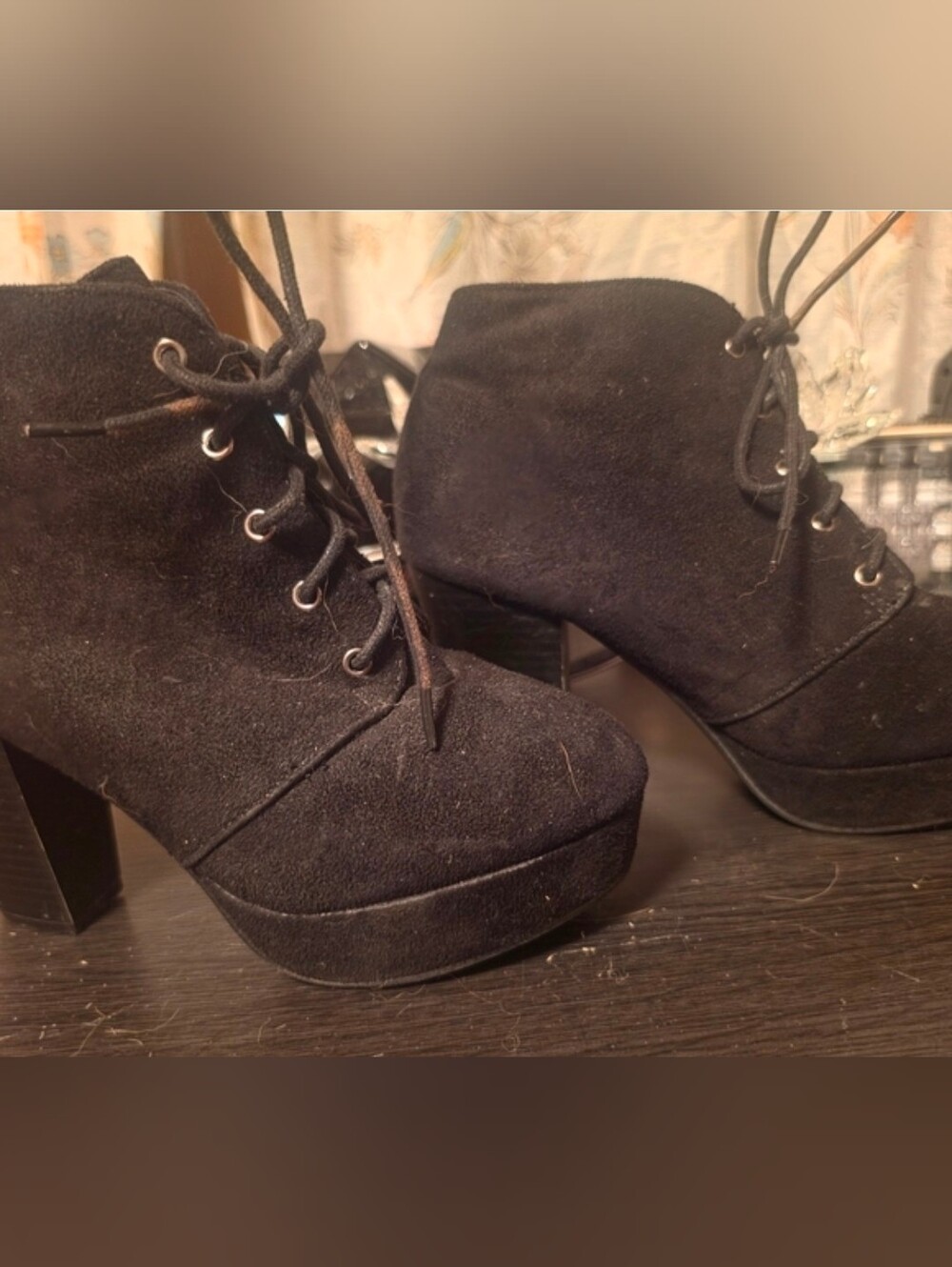 Charlotte Russe Black Suede Lace-Up Platform Ankle Boots